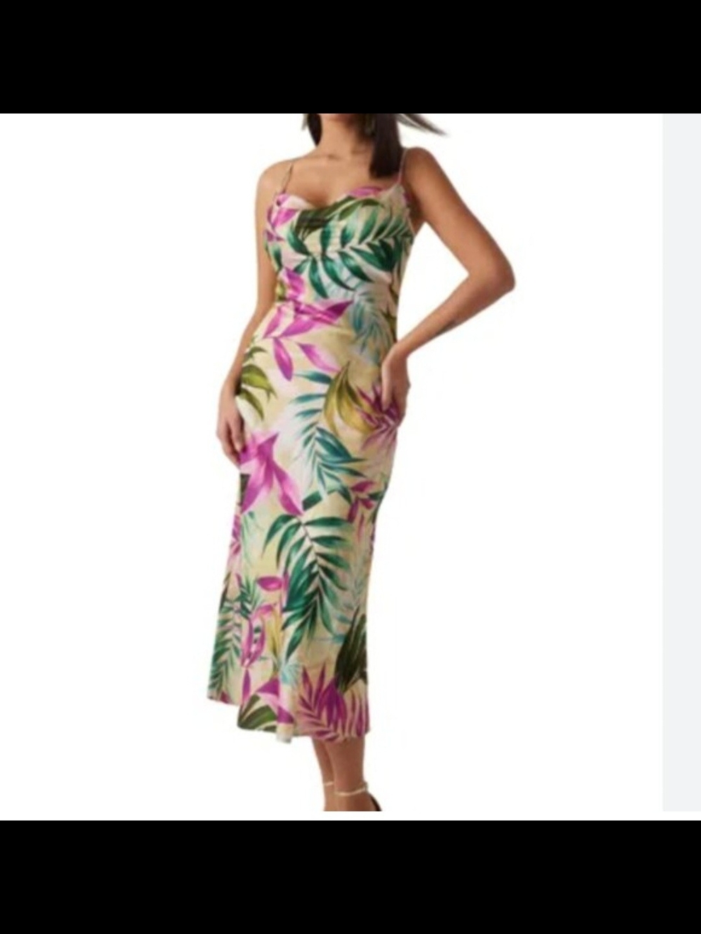 Guess Akilina Cowlneck Midi Dress Tropical Escape XS $138